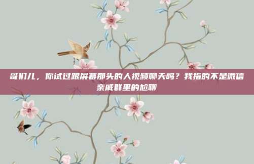 哥们儿，你试过跟屏幕那头的人视频聊天吗？我指的不是微信亲戚群里的尬聊